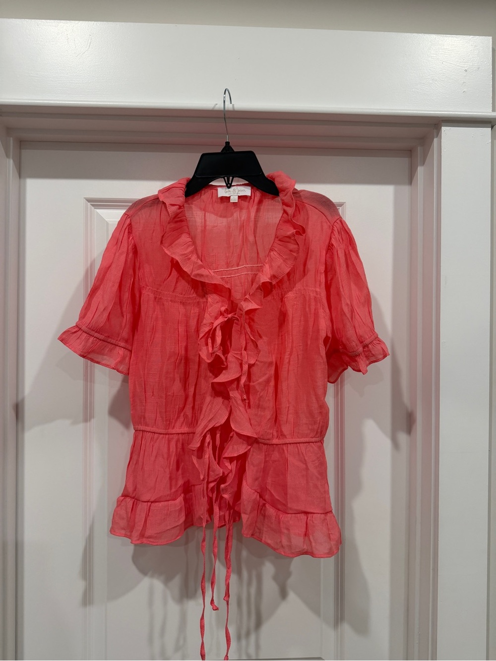 Ruffled Tie-Front Blouse - Coral Pink
